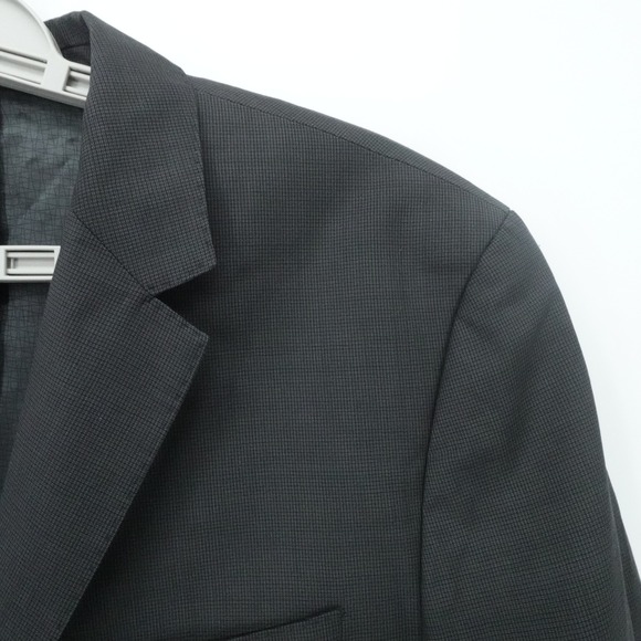 Hugo Boss Blazer Mens 40R Gray Grid Wool Super 100 Sport Coat Business Office